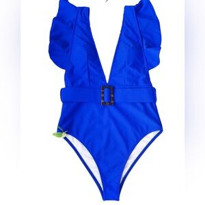 Deep V Neck Ruffle One Piece Swimsuit.